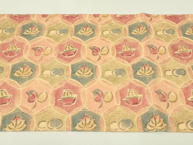 平和屋着物◎九寸開き名古屋帯　成り物　抽象文様　正絹　逸品　未使用　DABH3399qp