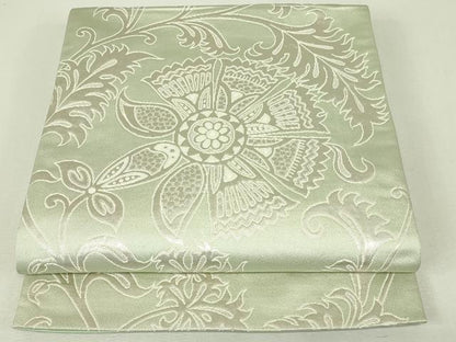 平和屋着物◎六通柄袋帯　ふくれ織　更紗花唐草文　銀糸　正絹　逸品　DABH3403qp