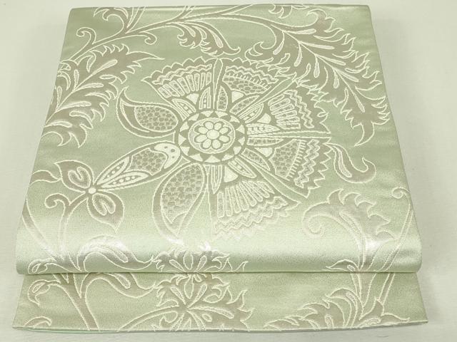 平和屋着物◎六通柄袋帯　ふくれ織　更紗花唐草文　銀糸　正絹　逸品　DABH3403qp