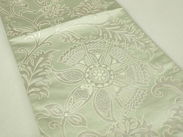 平和屋着物◎六通柄袋帯　ふくれ織　更紗花唐草文　銀糸　正絹　逸品　DABH3403qp