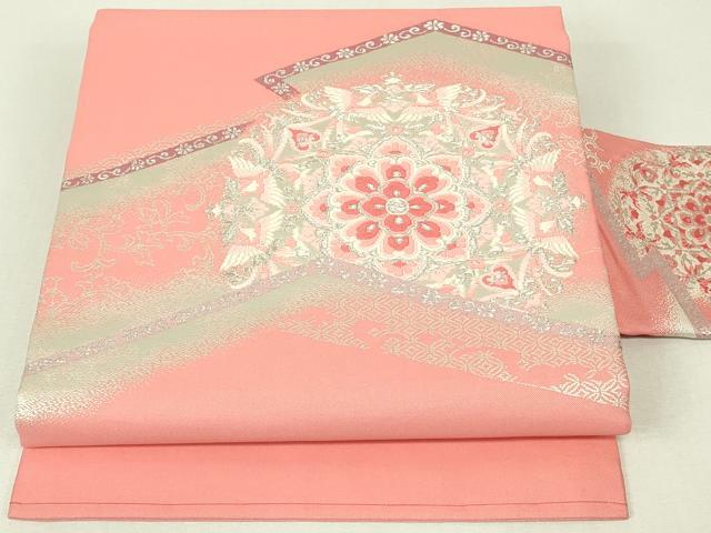 平和屋着物◎九寸名古屋帯　唐織　正倉院鳳凰花文　銀糸　正絹　逸品　DABH3412qp