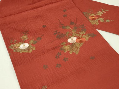 平和屋着物◎九寸名古屋帯　刺繍　花筏文　金彩　正絹　逸品　DABH3414qp