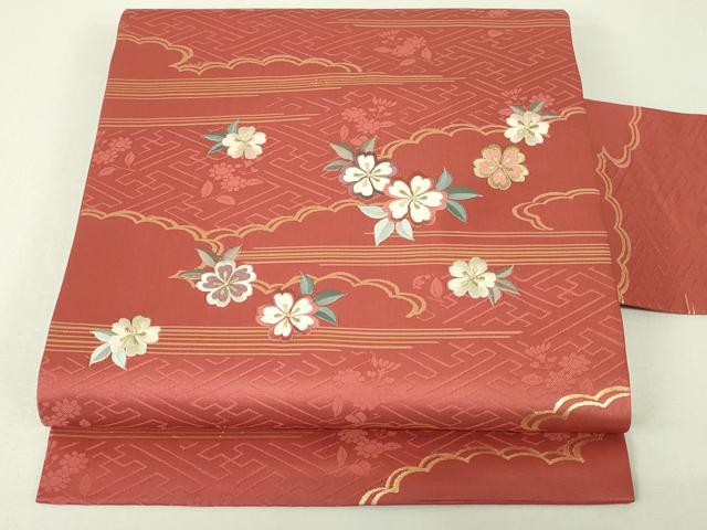 平和屋着物◎九寸名古屋帯　刺繍　舞花文　金糸　正絹　逸品　DABH3415qp