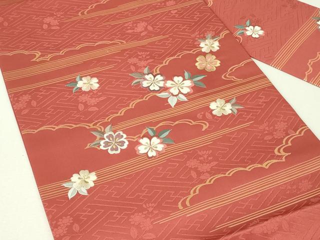 平和屋着物◎九寸名古屋帯　刺繍　舞花文　金糸　正絹　逸品　DABH3415qp