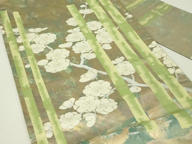平和屋着物◎九寸名古屋帯　枝梅　竹　金銀糸　引箔　正絹　逸品　DABH3416qp