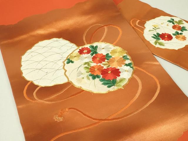 平和屋着物◎九寸名古屋帯　総刺繍　駒刺繍　雪輪花文　金糸　正絹　逸品　DABH3418qp