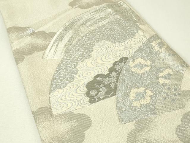 平和屋着物◎明綴れ　六通柄袋帯　地紙流水花文　プラチナ箔　正絹　逸品　DABH3428qp