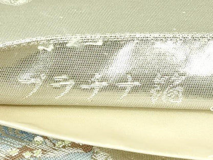 平和屋着物◎六通柄袋帯　唐織　秋草千羽鶴　プラチナ箔　正絹　逸品　DABH3430qp