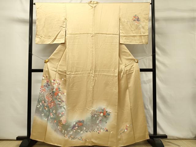 平和屋着物■訪問着　雪輪花蝶文　暈し染め　金彩　正絹　逸品　DABH3434qp