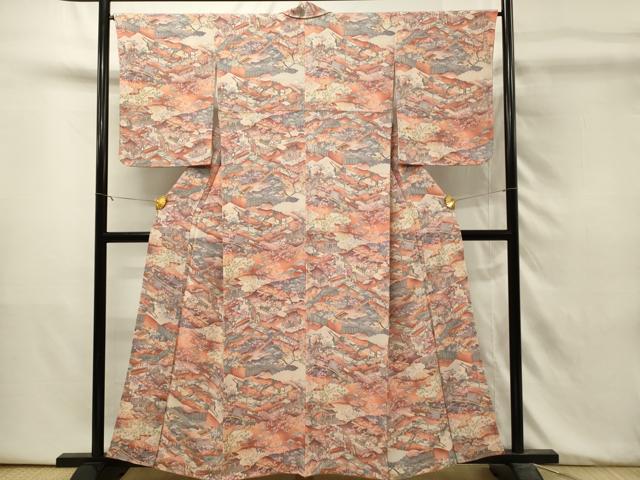 平和屋着物■上質な小紋　御所車風景花松文　暈し染め　鬼しぼ縮緬　正絹　逸品　DABH3444qp