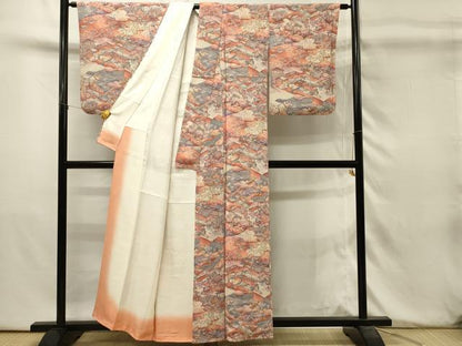 平和屋着物■上質な小紋　御所車風景花松文　暈し染め　鬼しぼ縮緬　正絹　逸品　DABH3444qp