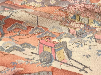 平和屋着物■上質な小紋　御所車風景花松文　暈し染め　鬼しぼ縮緬　正絹　逸品　DABH3444qp