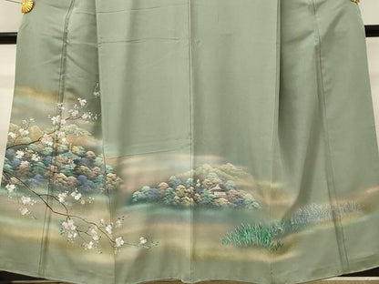 平和屋着物■豪華色留袖　風景樹林文　枝桜　暈し染め　金彩　正絹　逸品　DABH3446qp