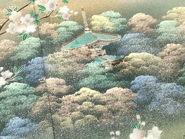 平和屋着物■豪華色留袖　風景樹林文　枝桜　暈し染め　金彩　正絹　逸品　DABH3446qp