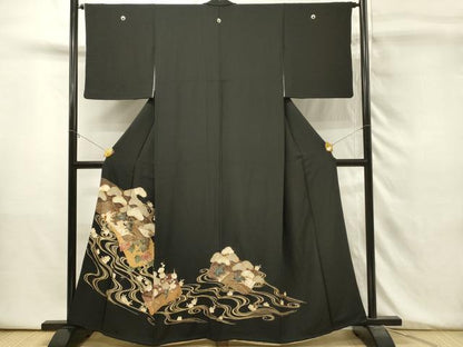 平和屋着物■豪華黒留袖　流水花松文　金彩　正絹　逸品　DABH3452qp