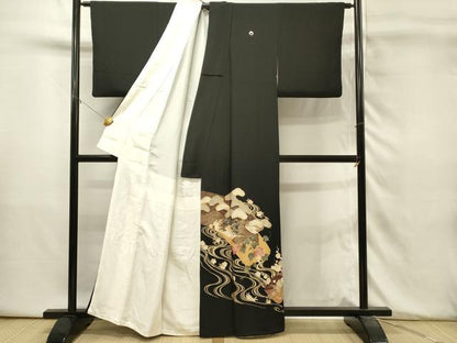 平和屋着物■豪華黒留袖　流水花松文　金彩　正絹　逸品　DABH3452qp