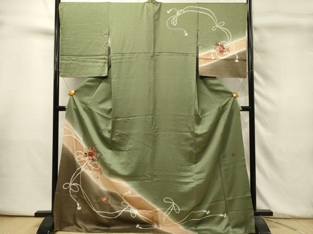 平和屋着物■訪問着　作家物　刺繍　結び紐花文　暈し染め　三越扱い　ロング丈　正絹　逸品　DABH3459qp