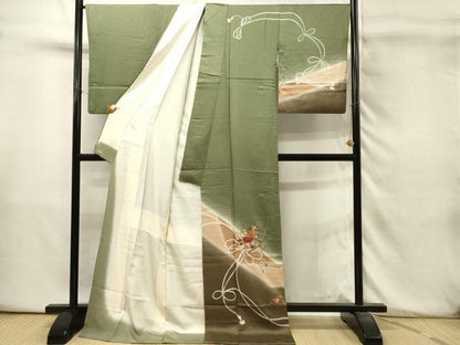 平和屋着物■訪問着　作家物　刺繍　結び紐花文　暈し染め　三越扱い　ロング丈　正絹　逸品　DABH3459qp