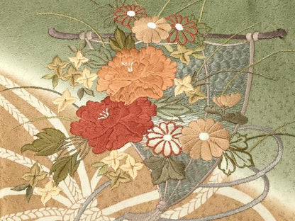 平和屋着物■訪問着　作家物　刺繍　結び紐花文　暈し染め　三越扱い　ロング丈　正絹　逸品　DABH3459qp
