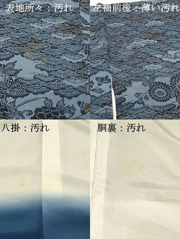 平和屋着物■上質な小紋　藍　型染め　花松文　鬼しぼ縮緬　正絹　逸品　DABH3465qp