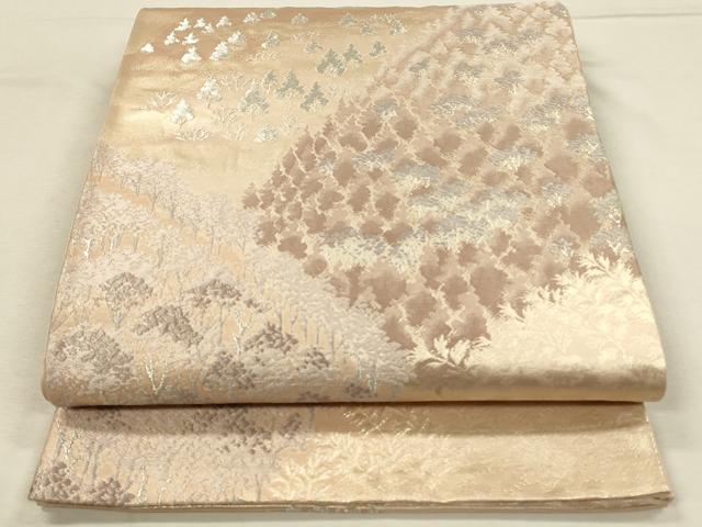平和屋着物◎六通柄袋帯　重ね山樹林文　栂尾　金銀糸　正絹　逸品　DABH3474qp