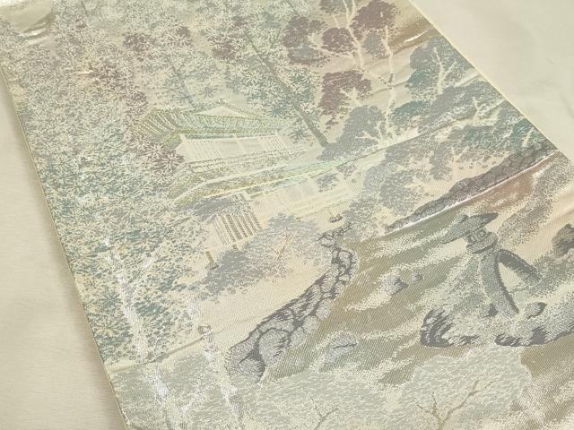 平和屋着物◎六通柄袋帯　風景樹林文　錦袋嵯峨野　銀糸　正絹　逸品　DABH3485qp