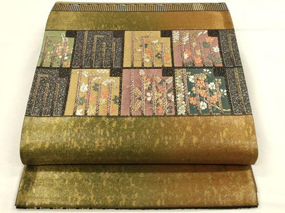 平和屋着物◎六通柄袋帯　唐織　源氏香花文　金銀糸　引箔　正絹　逸品　未使用　DABH3488qp