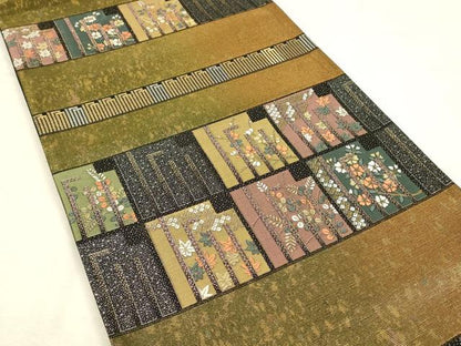 平和屋着物◎六通柄袋帯　唐織　源氏香花文　金銀糸　引箔　正絹　逸品　未使用　DABH3488qp