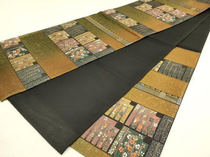 平和屋着物◎六通柄袋帯　唐織　源氏香花文　金銀糸　引箔　正絹　逸品　未使用　DABH3488qp