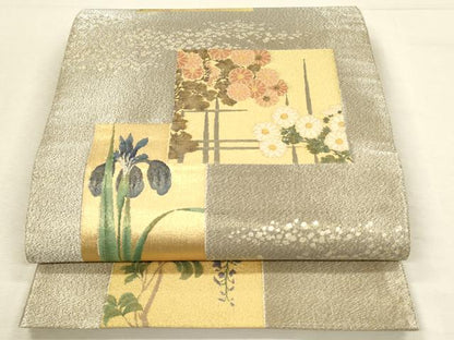 平和屋着物◎六通柄袋帯　花選譜　四季花弁色紙　金糸　正絹　逸品　DABH3489qp