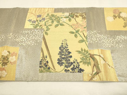 平和屋着物◎六通柄袋帯　花選譜　四季花弁色紙　金糸　正絹　逸品　DABH3489qp