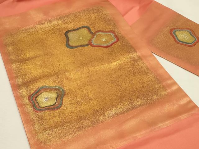 平和屋着物◎九寸名古屋帯　抽象花文　金彩　正絹　逸品　DABH3491qp