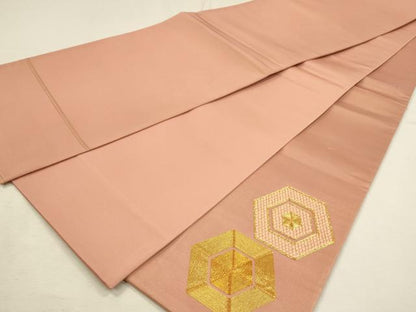 平和屋着物◎太鼓柄袋帯　駒刺繍　総刺繍　亀甲文　金糸　正絹　逸品　DABH3503qp