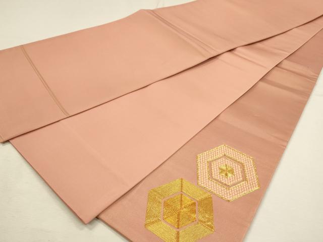 平和屋着物◎太鼓柄袋帯　駒刺繍　総刺繍　亀甲文　金糸　正絹　逸品　DABH3503qp
