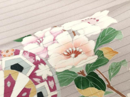 平和屋着物＊夏物　絽塩瀬　名古屋帯　帯反物　友禅　片輪車花文　逸品　未使用　DABH3523zy