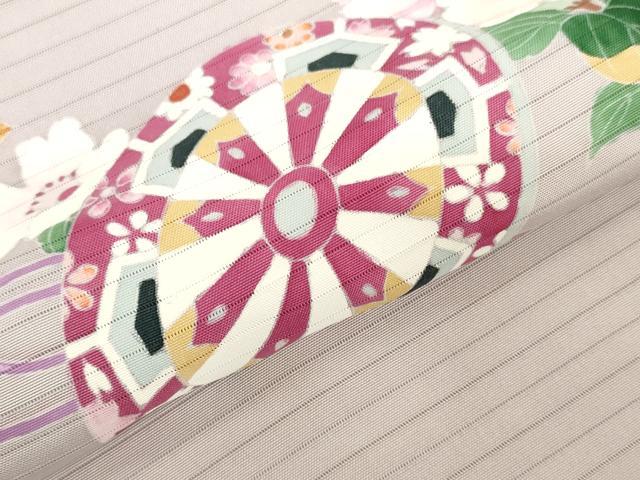 平和屋着物＊夏物　絽塩瀬　名古屋帯　帯反物　友禅　片輪車花文　逸品　未使用　DABH3523zy