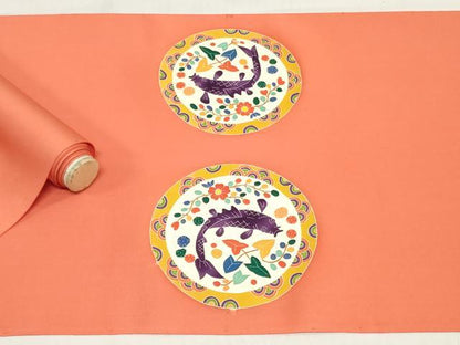 平和屋着物●塩瀬　名古屋帯　帯反物　友禅作家物　魚　花絵皿文　上代33万円　逸品　未使用　DABH3524zy