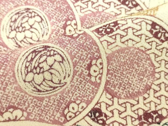 平和屋着物●小紋　反物　着尺　手ぞめびんがた　草花丸文　鬼しぼ縮緬　逸品　未使用　DABH3531zy