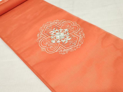 平和屋着物＊夏物　西陣　名古屋帯　帯反物　駒刺繍　総刺繍　草花文　証紙付き　逸品　未使用　DABH3535zy