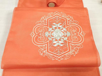 平和屋着物＊夏物　西陣　名古屋帯　帯反物　駒刺繍　総刺繍　草花文　証紙付き　逸品　未使用　DABH3535zy