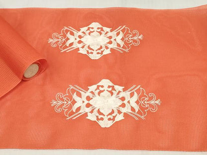 平和屋着物＊夏物　西陣　名古屋帯　帯反物　駒刺繍　総刺繍　草花文　証紙付き　逸品　未使用　DABH3535zy