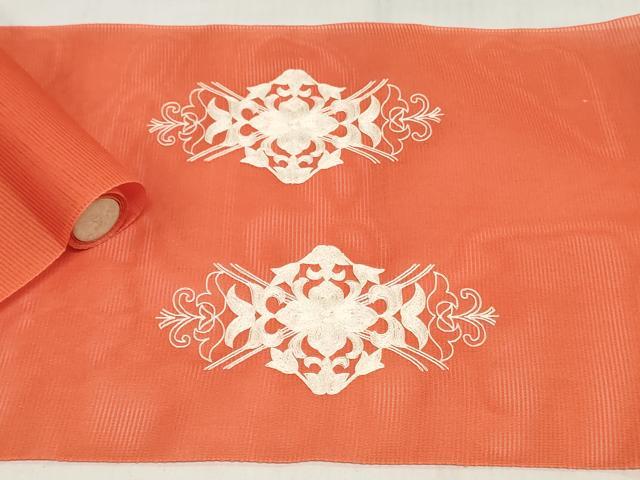 平和屋着物＊夏物　西陣　名古屋帯　帯反物　駒刺繍　総刺繍　草花文　証紙付き　逸品　未使用　DABH3535zy