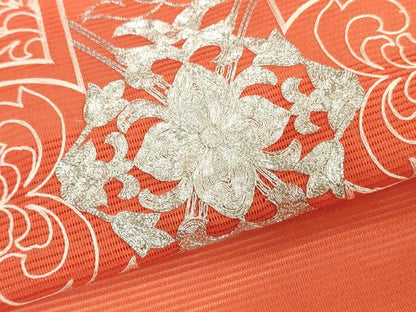 平和屋着物＊夏物　西陣　名古屋帯　帯反物　駒刺繍　総刺繍　草花文　証紙付き　逸品　未使用　DABH3535zy