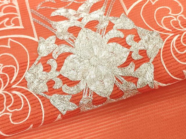 平和屋着物＊夏物　西陣　名古屋帯　帯反物　駒刺繍　総刺繍　草花文　証紙付き　逸品　未使用　DABH3535zy