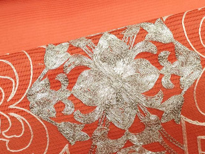 平和屋着物＊夏物　西陣　名古屋帯　帯反物　駒刺繍　総刺繍　草花文　証紙付き　逸品　未使用　DABH3535zy