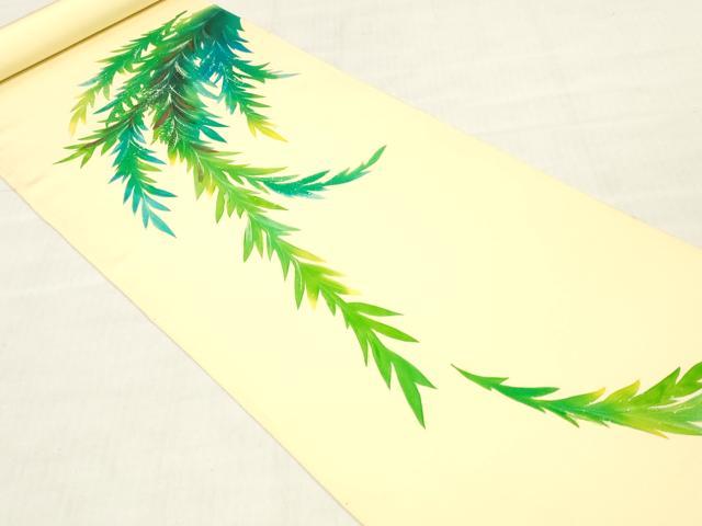 平和屋着物▼塩瀬　名古屋帯　帯反物　ろうけつ染め　草葉文　逸品　未使用　DABH3542zy