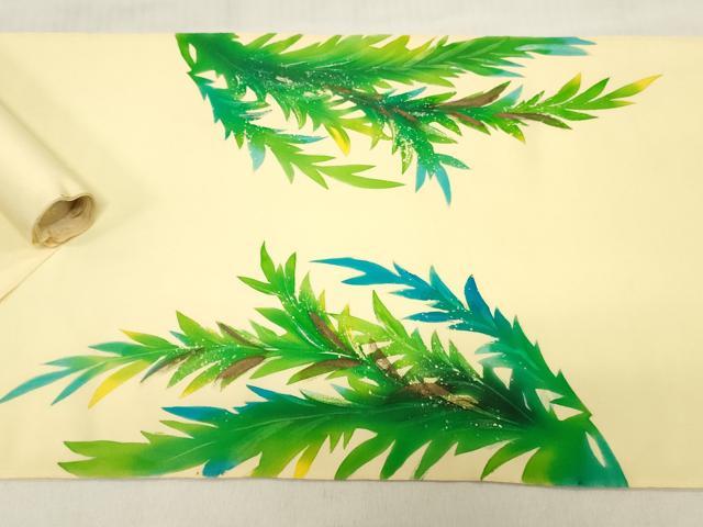 平和屋着物▼塩瀬　名古屋帯　帯反物　ろうけつ染め　草葉文　逸品　未使用　DABH3542zy