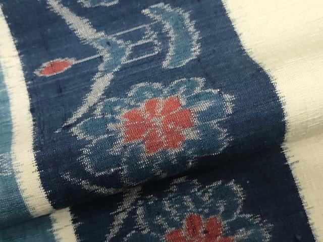 平和屋着物▼塩瀬　名古屋帯　帯反物　紬地　草花間道　逸品　未使用　DABH3543zy