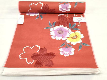 平和屋着物＊夏物　浴衣　反物　着尺　舞桜文　クイーンサイズ　綿　逸品　未使用　DABH3555zy