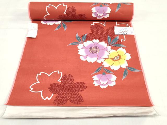 平和屋着物＊夏物　浴衣　反物　着尺　舞桜文　クイーンサイズ　綿　逸品　未使用　DABH3555zy